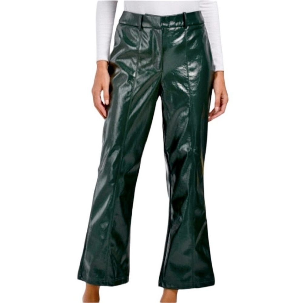 7 For All Mankind Faux Patent Leather Slim Cropped Kick Flare Pants Emerald S - Picture 14 of 14